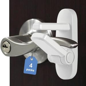Childproof Door Lever Lock Baby safety locks for doors (4 Pack) Improved door safety for kids, 3M Adhesive No Drilling Child Safety Door Handle Lock. Simple Install, No Tools Needed (White, 4)