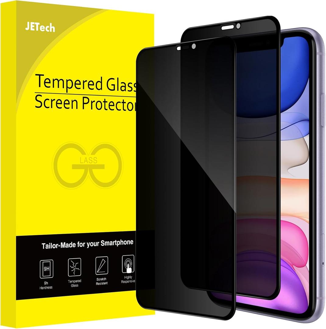 JETech Privacy Full Coverage Screen Protector for iPhone 11/XR 6.1-Inch, Anti-Spy Tempered Glass Film, Edge to Edge Protection Case-Friendly, 2-Pack