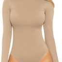 MANGOPOP Women's Mock Turtle Neck Long Sleeve Tops Bodysuit Jumpsuit (Medium)