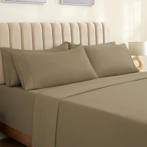 LuxClub 6 PC King Sheet Set, Breathable Luxury Bed Sheets, Deep Pockets 18" Wrinkle Free Cooling Bed Sheets Machine Washable Hotel Bedding Silky Soft - Taupe King