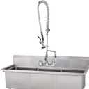 Industrial Commercial Kitchen Faucet with Pre-Rinse Sprayer, 8 Inch Center 47" Height Commercial Wall Mount Faucet with Pull Down Sprayer and 12" Swivel Spout for 2 or 3 Compartment Sinks