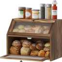 STDDRE Bread Box for Kitchen Countertop Large Double-Layer Wooden Corner Bread Box Farmhouse Bread Storage Bin Acacia Wood (Brown, Large)