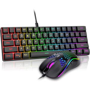 RedThunder 60% Gaming Keyboard and Mouse Combo, Ultra-Compact 61 Keys RGB Backlit Mini Keyboard, Lightweight 7200 DPI Honeycomb Optical, Wired Gaming Set for PC MAC PS5 Xbox Gamer(Black)