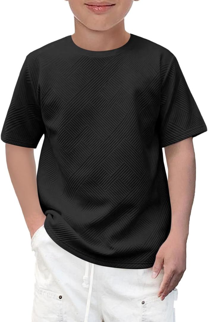 Haloumoning Boys Geometric Texture T-Shirts Kids Fashion Crewneck Short Sleeve Loose Tops Tees 5-14 Years (Black)