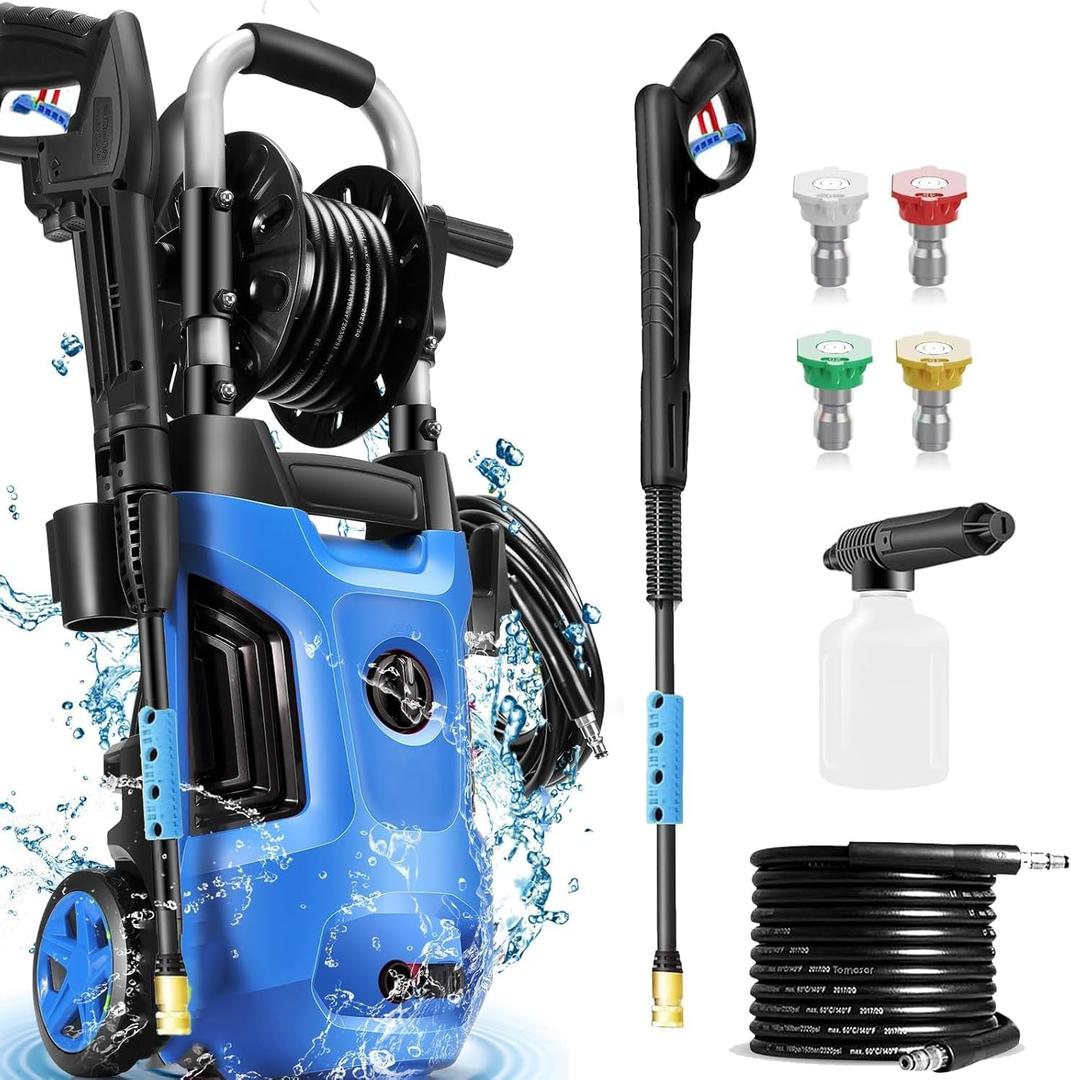 4800 PSI Electric Pressure Washer 2024 New 4.0GPM Power Washer with 33ft Pressure Hose, 4 Nozzle and Detergent Tank for Cars, Upgraded Blue
