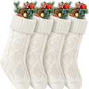 VIBILIA Christmas Stockings 4 Pack, 18 Inches Large Size Knitted Xmas Stocking for Fireplace, Holiday Party Decorations (White)