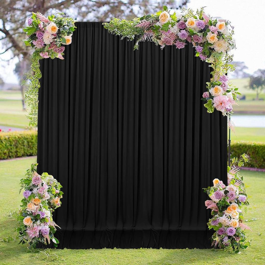 MEETSKY Black Backdrop Curtains for Parties - 10ft x 8ft Party Photo Background Curtain Rod Pocket Fabric Drapes Panels for Boys Birthday Holiday Home Decoration, 5ft x 8ft, 2 Panels (60"W x 96"L)