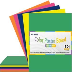 VinTS 50Pcs Poster Board,22x28 Colored Poster Paper,Assorted Colors Poster Board Bulk for Art Display Board,Classroom Use,School Craft Project,Presentation Drawing
