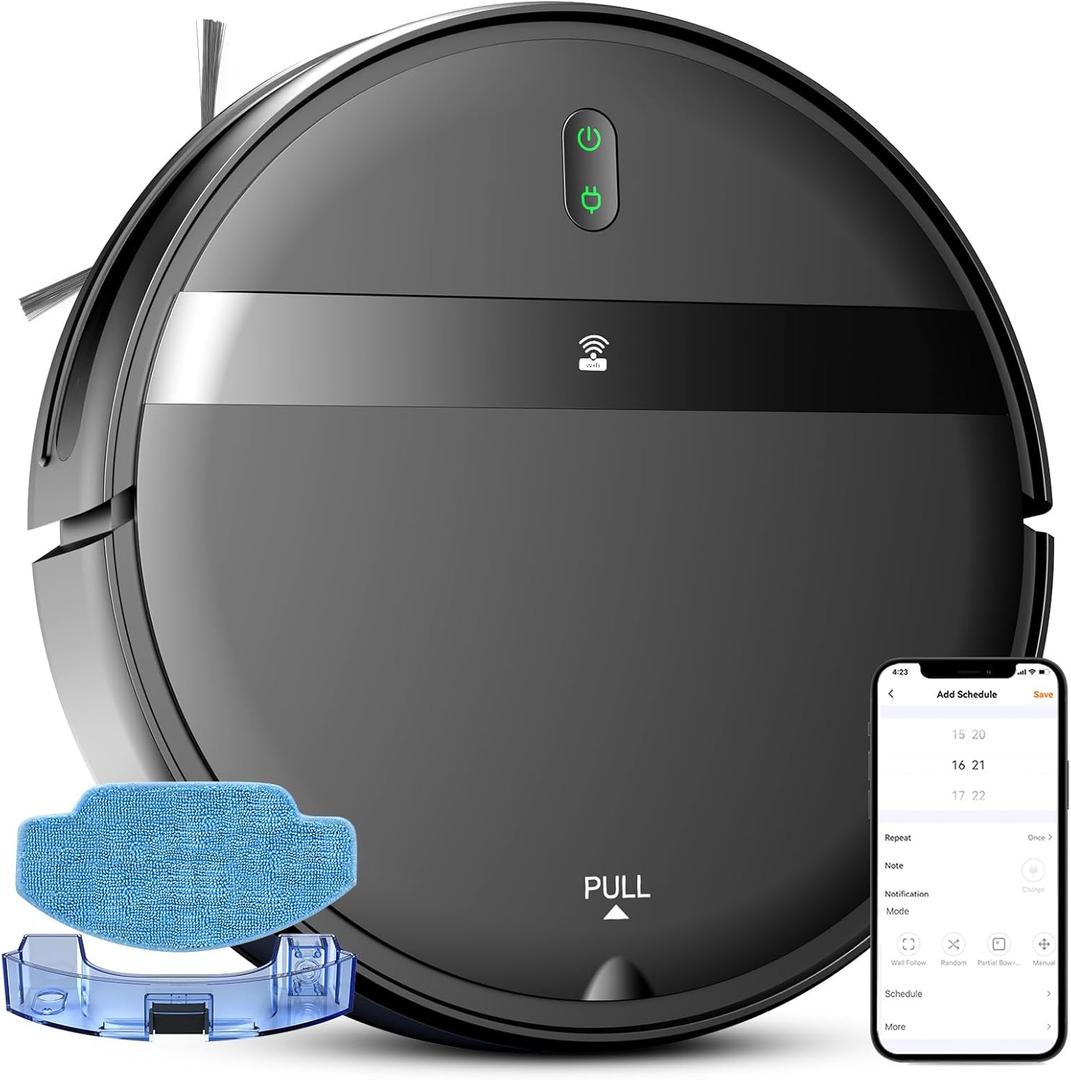 Robot Vacuum and Mop Combo, App/Alexa, Robotic Vacuum With WiFi/Bluetooth, Self-Charging Mopping Robot Vacuum Cleaner, Set Schedule, Tangle-Free Strong Suction Ideal for Pet Hair/Carpet/Hard Floor (Black Light Brown)