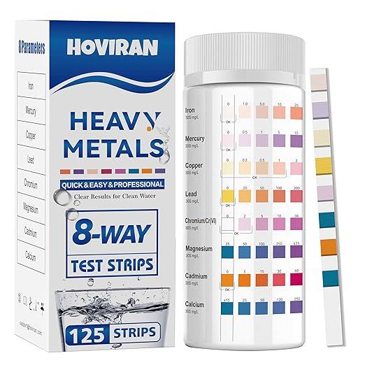8 Way Heavy Metals Water Test Strips 125 ct Home, Well Drinking Water Testing Kit for Iron, Mercury, Copper, Lead, Chromium, Magnesium, Cadmium, Calcium