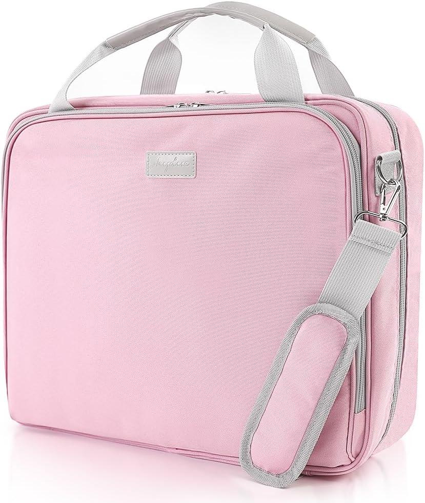 SKYDUE Zipper Binder 2 Inch O-Ring School Binder, Oxford Fabric School Organizer Holds 400+ Sheets, Fits 13.3" Laptop, Water-Resistant, Handle & Shoulder Strap, 14"x13", Pink