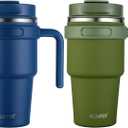 ALOUFEA 20 oz Insulated Coffee Mug Tumbler with Handle, Stainless Steel Travel Mug Tumbler with Lid and Straw, Double Wall Vacuum Leak Proof Ice Coffee Thermal Cup, Navy and Army Green
