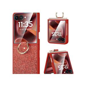 Caka Bling Case for Motorola Razr+ (Plus) & Razr Ultra 2025 Case, with Finger Ring Holder & Built-in Screen Protector, Slim Thin Protective Phone Cover for Razr+ & Ultra 2025 - Red
