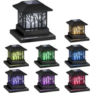 8 Pack Solar Post Cap Lights, Outdoor Fence Solar Powered Cap with Crackle Glass Bulb and 4 Lighting Modes Waterproof Light for Deck Patio or Garden Decor, Fits 4x4 6x6 Wooden Posts