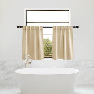 PONY DANCE Short Blackout Curtains for Kitchen Windows, Small Drapes for Bathroom, Thermal Insulated Window Curtains Tiers for Basement, W 29 x L 36, Biscotti Beige, 1 Pair