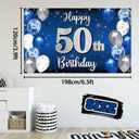 Happy 50th Birthday Decorations,50th Blue & Silver Balloon Large Birthday Banner Backdrop Sign - Cheers to Fifty Years Old Bday Party Supplies.