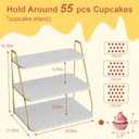 VyGrow Cupcake Stand, 3-Tier Dessert Stand for 55 Cupcakes, Wood & Metal Tower Display Premium Holder Dessert Tree Tower for Christmas Birthday Weddings Party Decor, Serving Tray (White & Gold)
