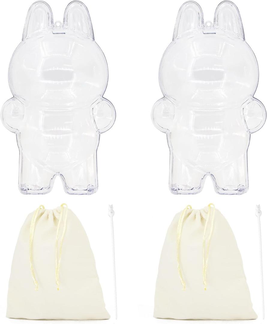 2PCS Protective Case Compatible with LABUBU – Clear Acrylic Display Box with Silicone Strap, Keychain & Dust Cover (Figure Not Included) (Standing and Standing