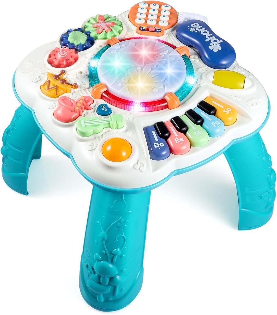 Baby & Toddler Toys, Baby Activity Center 6 to 12-18 Month Old, Learning Musical Table Toys for 1 2 3 Year Old Boys Girls Gifts (Green)