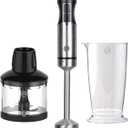 MasterChef Immersion Blender Handheld, Stainless Steel Hand Held Blending Stick Emulsifier with Chopper Attachment and Measuring Jug, Puree Blender for Making Baby Food, Soup, Sauces etc, 400W