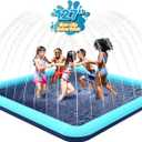 127'' Splash Pad for Dogs, Non-Slip Sprinkler for Kids, Square Splash Pad for Kids Ages 4-8, Splash Pads for Toddlers 1-3, Dog Sprinkler Shallow Pool, Outdoor Water Toys for Backyard, Teal