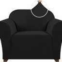 PrinceDeco Stretch Chair Cover Chair Slipcovers with Arms 1-Piece Chair Sofa Slipcovers or Living Room Non Slip Armchair Cover Furniture Protector Dogs Pet Friendly(Armchair,Black)