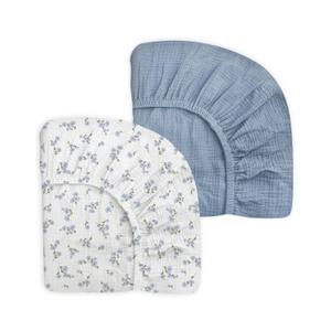 Mini Crib Sheets for Baby Boy Girl 2 Pack, Neutral Mini Crib Mattress Sheet 24" x 38", Muslin Nursery Bedding Soft and Breathable Comfort (Bluebell Bloom & Light Blue)