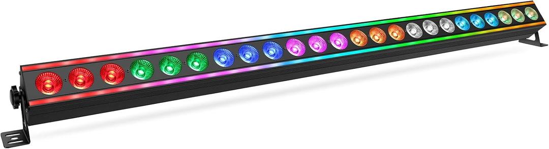 LED Stage Wash Light Bar: Dual-Row Pixel LED Strip Flanked with RGBW Beam - 120W 24LED 4IN1 RGBW Color Changing - DMX Control by DJ Party Planner Uplight for Events Wedding Music Show Band Performance