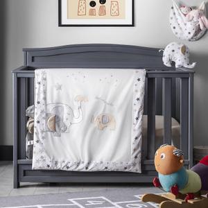 Baby Crib Bedding Set - 100% Turkish Cotton - Nursery Crib Bedding Sets for Boys & Girls - Elephant Design - 4 Color Variations by QQ Baby (Beige, 7 Pieces)