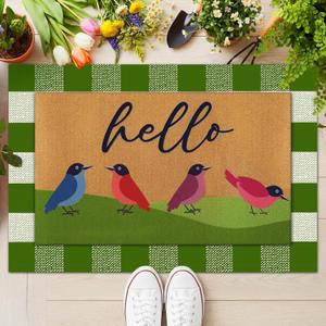 2 Pcs Spring Coir Doormats Hello Birds Welcome Outdoor Spring Door Mats Layered Front Door Rugs Non Slip Floor Mats for Porch Entryway Indoor Outdoor Decor