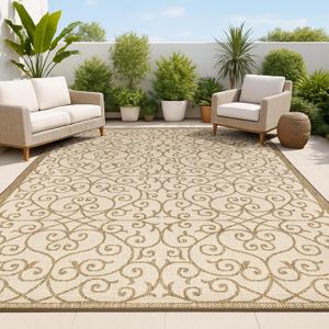 JONATHAN Y Vintage Filigree Indoor Outdoor Area Rug 9X12 Beige/Brown, Madrid Textured Weave for Backyard, Patio, Porch, Easy-Cleaning, High Traffic, Pet-Friendly, Non-Shedding (SMB107B-9)