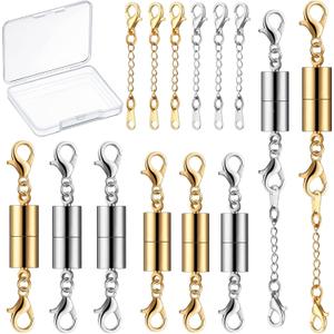 8 Pieces Magnetic Jewelry Clasps for Necklace Closures Screw Locking Necklace Clasp Magnetic Lobster Connector Jewelry Clasps Closures with 43 mm Chains for DIY Crafts(Gold, Silver)