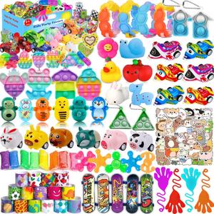 124 Pcs Party Favors for Kids 4-8-12, Pop Fidget Treasure Box Toys, Goodie Bag Fillers, Pinata Stuffers, Treasure Chest, Carnival Prizes, Prize Box Toys for Kids Classroom