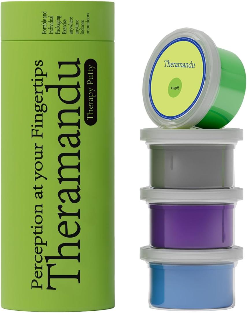 4 Pack Theramandu Therapy Putty Kit (3oz Each)  Hand Putty Physical Therapy for Kids & Adults, Sensory Stress Relief & Hand Muscle Strengthening Exercise Therapy Putty, 4 Different Resistances