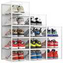 Pinkpum XXL Larger Shoe Storage Boxes Fit Size 14, Clear Plastic Stackable Shoe Organizer 12 Pack Sneaker Storage for Sneakerheads Shoe Containers