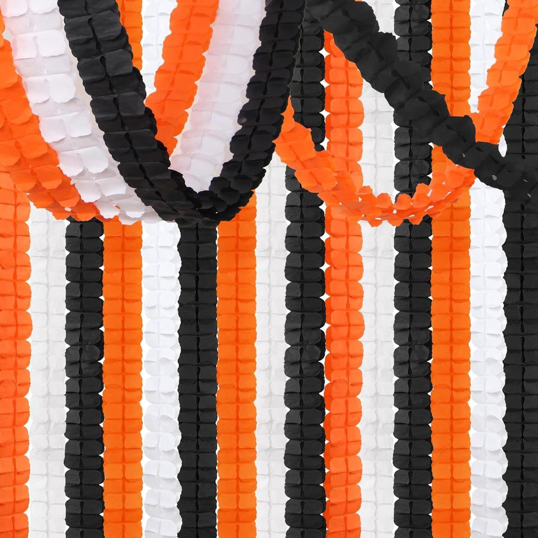 Black-White Orange halloween Party-Decorations Streamers-Garland - 12pcs 4-Leaf Clover Paper Streamer, Graduation Wedding Birthday Bachelorette Baby Bridal Shower Banners Decor Ouruola