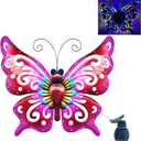 Solar Garden Light, Metal Butterfly Wall Art, 19" Large Hanging Decor for Garden Patio Fences Porch Yard Art Outdoor Wall Decor, Valentine Decorative Lighting, Housewarming Wedding Birthday Gift