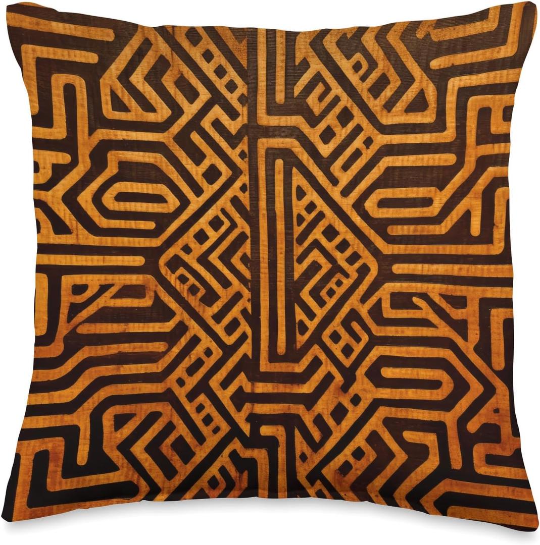 Kuba Cloth Pattern Congo Africa Throw Pillow (16x16)