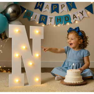 2FT Light Up Letters with Battery Operated Warm White Lights, 5-Min Setup Pre-Cut Foam Board for Birthday Wedding Proposal Graduation Party Decor, Marquee Letter N