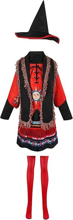 Dani Dennison Costume Kids Adult Witch Outfits Red Skirt Dress Full Set with Hat Scarf for Halloween Cosplay
 XL