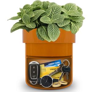 Flower Pot Diversion Safe with Key Lock, Secret Hidden Safe Box with False Bottom, Weatherproof Key Hider & Cash Vault for Outdoor Garden, Yard & Home, Plants Not Include (Matte Terracotta)