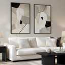 Framed Neutral Beige and Black Abstract Wall Art for Living Room, Set of 2 Modern Minimalist Canvas Artwork for Walls, Large Geometric Pictures Prints for Bedroom Office Hallway Wall Decor, 24x36 Inch
