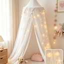Princess Bed Canopy for Girls with Star Lights | Breathable double-layer canopy for girls room decor or reading nooks, White
