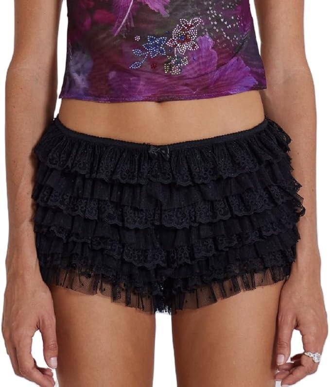 NUFIWI Women's Y2K Lolita Ruffle High Waist Shorts
M Black