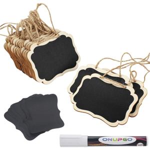 ONUPGO 16 Pack Chalkboard Tags with Liquid Chalk Marker, Double Sided Blackboard with Hanging String, Wooden Mini Erasable Chalkboard Signs, Hanging Chalkboard Labels, Price Tags, Message Tags