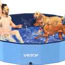 VISTOP Jumbo Foldable Dog Pool, Hard Plastic Shell Portable Swimming Pool for Dogs Cats and Kids Pet Puppy Bathing Tub Collapsible Kiddie Pool (77inch.D x 15.7inch.H, Blue)