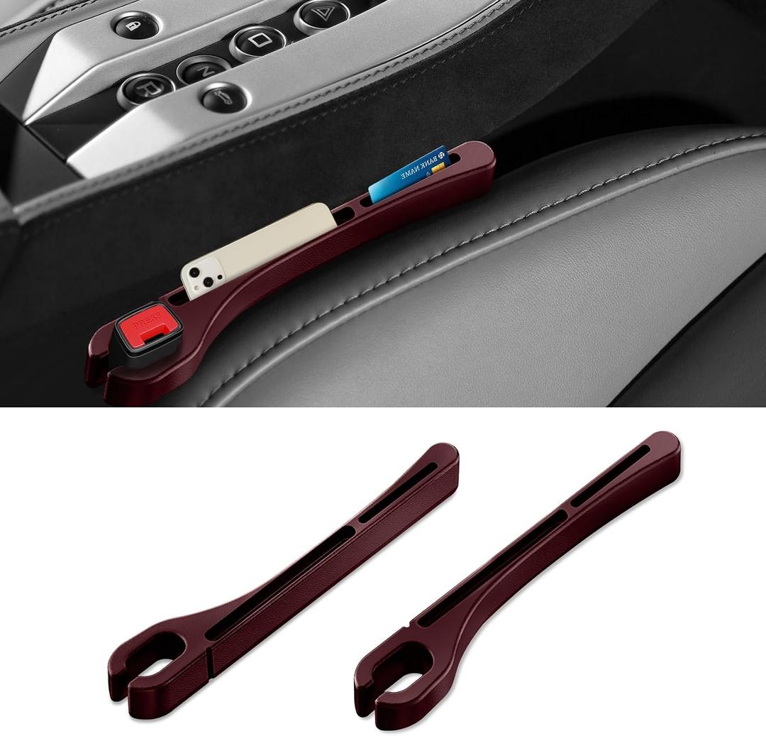 2PCS Car Seat Gap Filler Organizer, 2 in 1 Car Gap Filler with Fill and Storage Function for Storing Phones Keys Cards, Universal Auto Accessories No Drop Seat Guard for Cars, Trucks & SUV (Red)