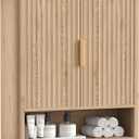 Rovaurx Fluted Medicine Cabinet with 2 Doors, Bathroom Wall Cabinet, Curved Profile Wall Mounted Cupboard with Adjustable Shelf, for Bathroom, Kitchen, Laundry Room, Natural