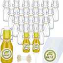 Queekay 20 Pack Mini Swing Top Glass Bottles for Vanilla Extract Homemade Olive Oil Bottles with Lids Airtight Cap Lids Labels for Wedding Baby Shower Favors(4oz)