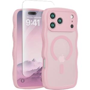 Dasku for iPhone 17 Pro Max Case for Women Girls, Compatible with Magsafe[Military-Grade Full Camera Protection] Magnetic Wave Translucent Matte Shockproof Phone Case for 17 Pro Max Cover (Pink)